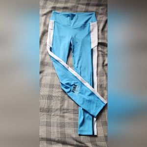 Pink athletic leggings, sky blue